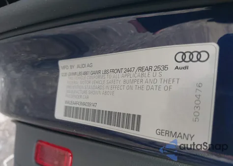 2021 Audi A4 Premium Plus 45 Tfsi S Line Quattro S Tronic из США, поврежденный, VIN WAUEAAF43MA039147